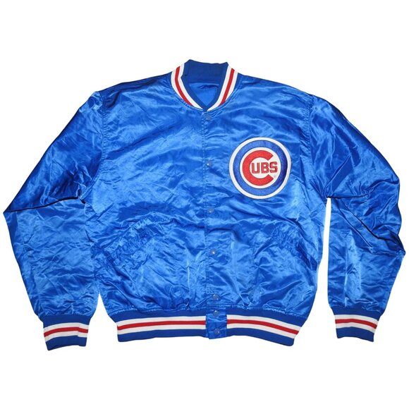 Vintage 80s Chicago Cubs Top of the Line by Felco Blue Satin Light Jacket XL - Picture 1 of 6